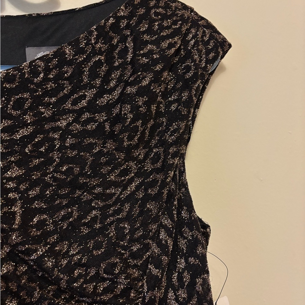 Vince Camuto Black and Gold Ruched Asymmetrical Sheath Dress - Picture 8 of 12